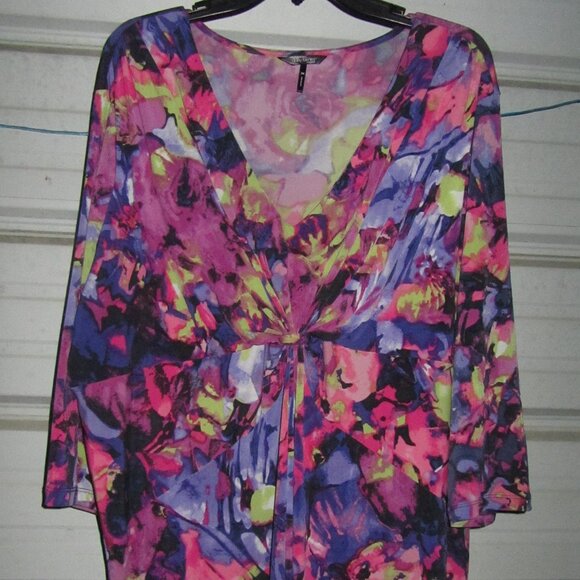 3X Plus Size Daisy Fuentes Very Colorful Blouse top shirt womens twist front - Picture 2 of 6